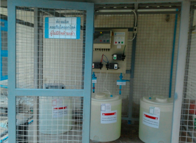 Installed Chlorine Dioxide Generator With Secure Area With Out Sunlight Reaching.
